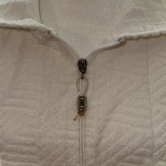 Dotti M White Terrycloth Textured Full Zip Hooded Robe Swim Coverup - Picture 9 of 14